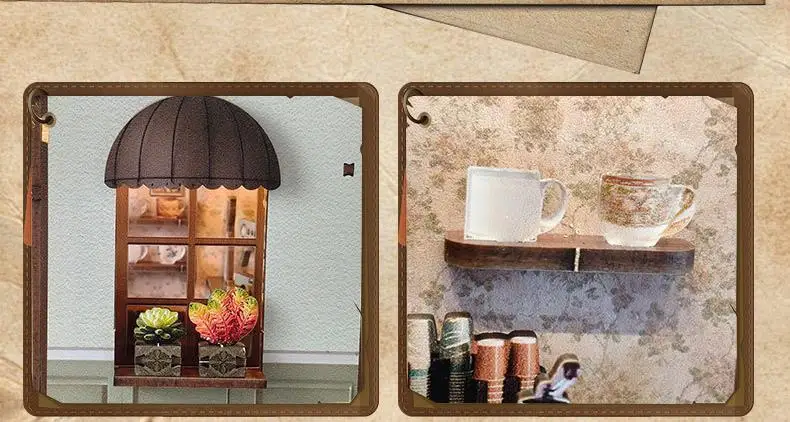 product coffee house doll houses 3d wooden puzzle ce certified eco friendly miniature architecture book nook-5