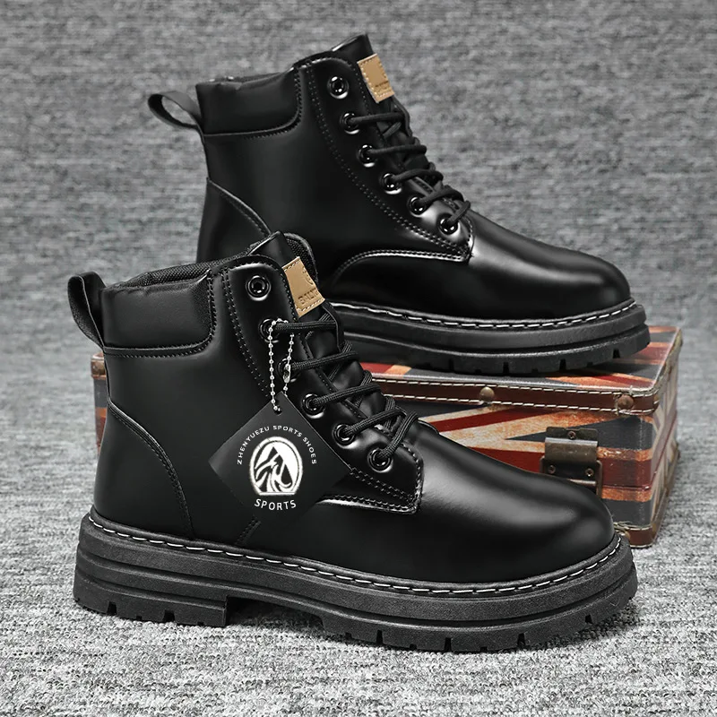 Stivali da Lavoro da Uomo Stile British High-Top in Velluto Versione  Coreana con Lacci per Esterni e da Neve Casual alla Caviglia