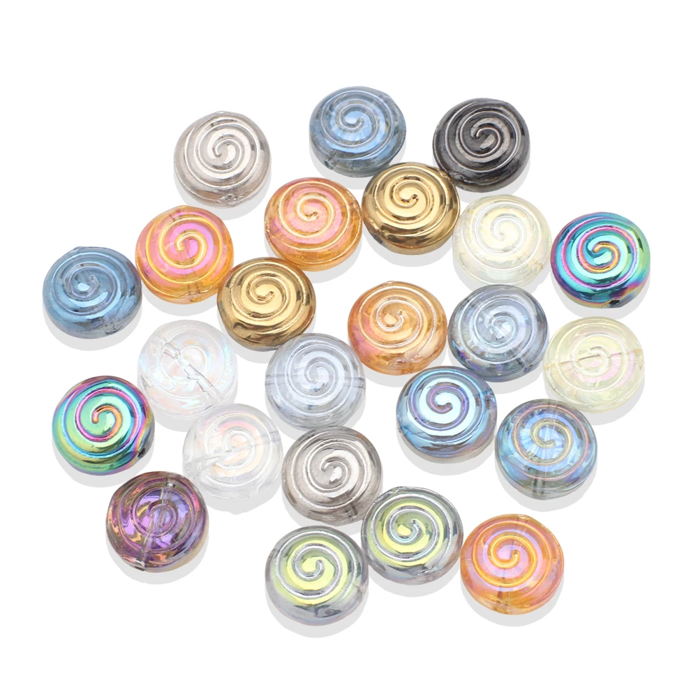 Zhubi 12MM Vortex Patterned Crystal Beads Plated Illusion Colorful Lollipop Round Glass Beads for Jewelry Making DIY Bracelet