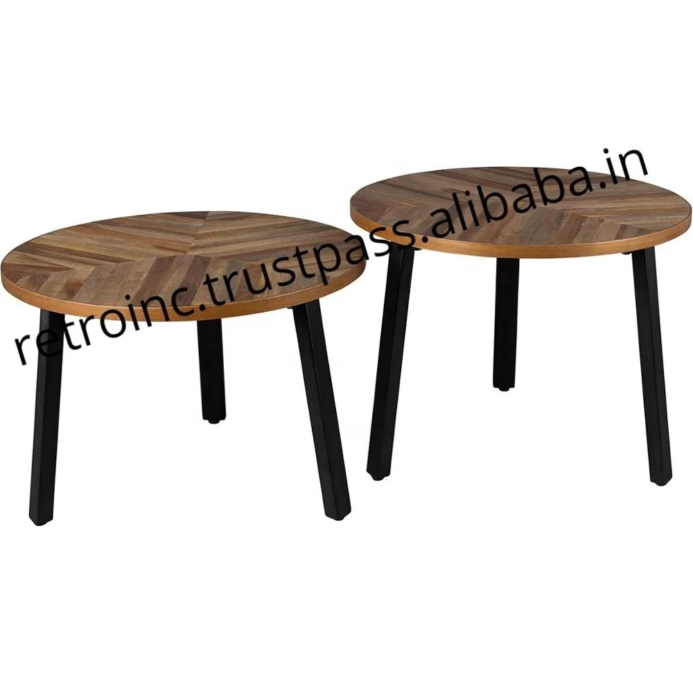 Industrial Vintage Indian Old Mango Wood Round Coffee Table With Iron Legs Set Of 2 Buy Vintage Industrial Old Wood Round Coffee Table Mango Wood Round Coffee Table Round Coffee Table