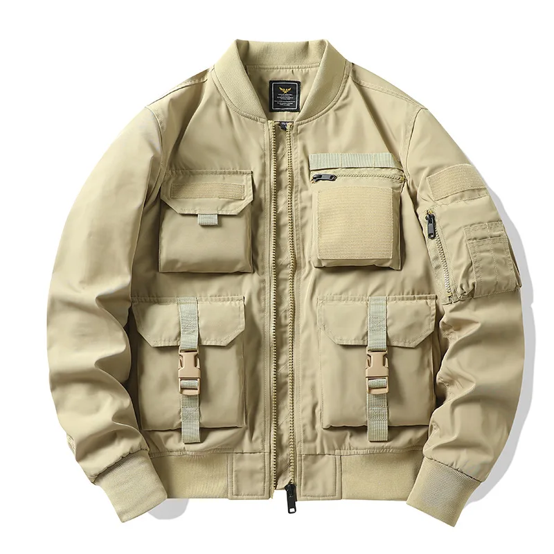 2024 Men's American Retro High Quality utility Multi-pockets workwear waterproof bomber jacket_voghion.com
