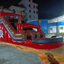 commercial boat air jump jumper huge pirate ship inflatable water slide with pool for amusement park