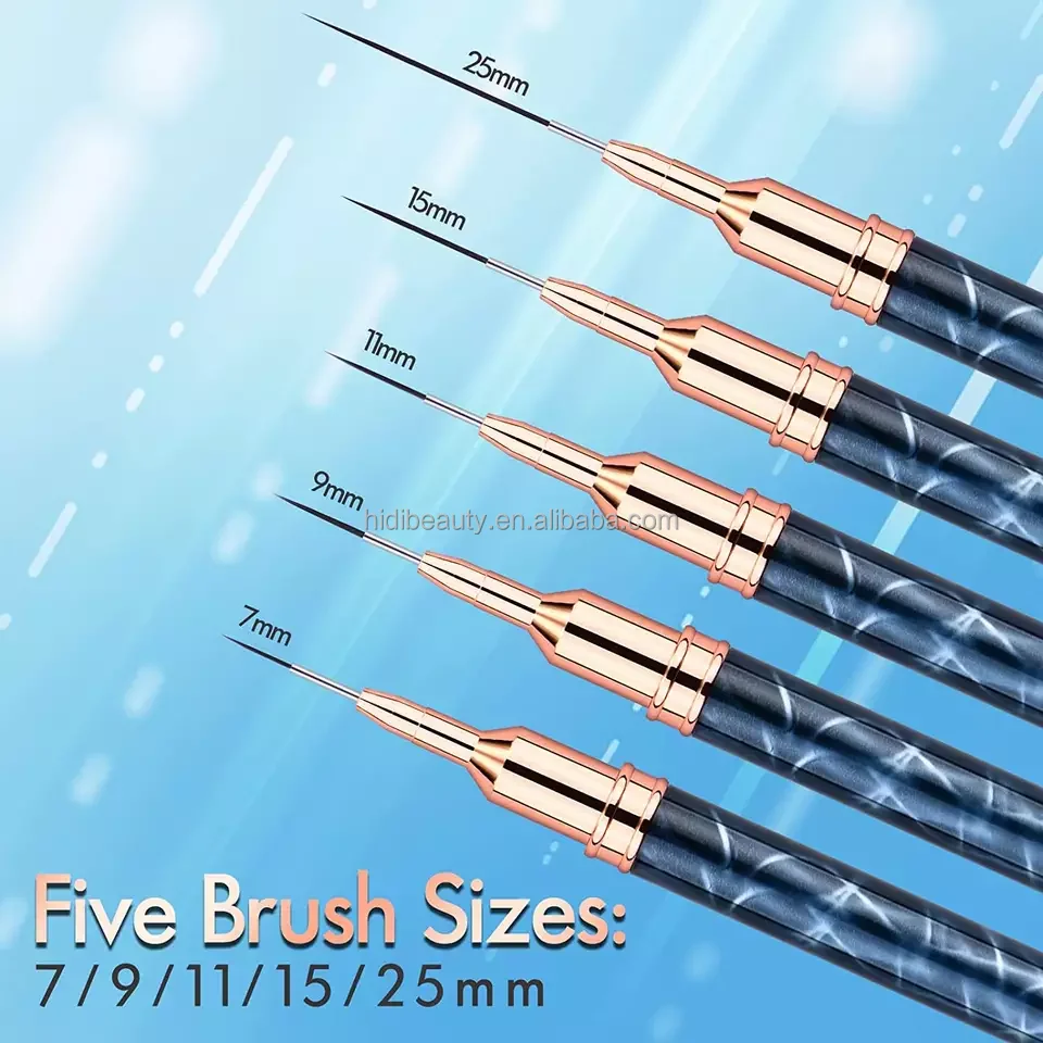 Black Marble Metal Handle Nail Art Long Liner Brushes Uv Gel Polish Painting Nail Brush Design