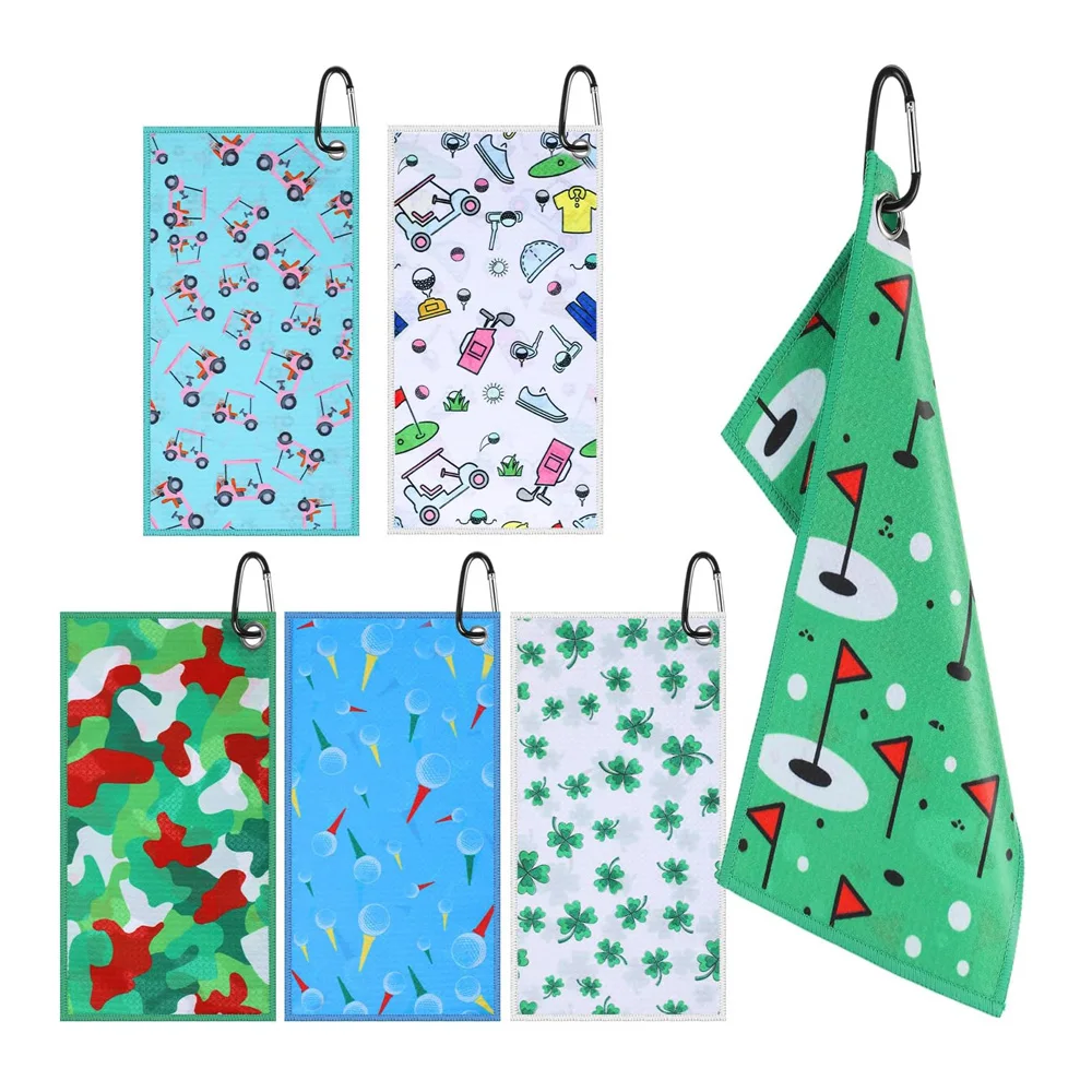 High Quality Custom Logo Jacquard Golf Cleaning Towel New Design Waffle Microfiber Sport Towel with Handy Picks Hook Wholesale factory