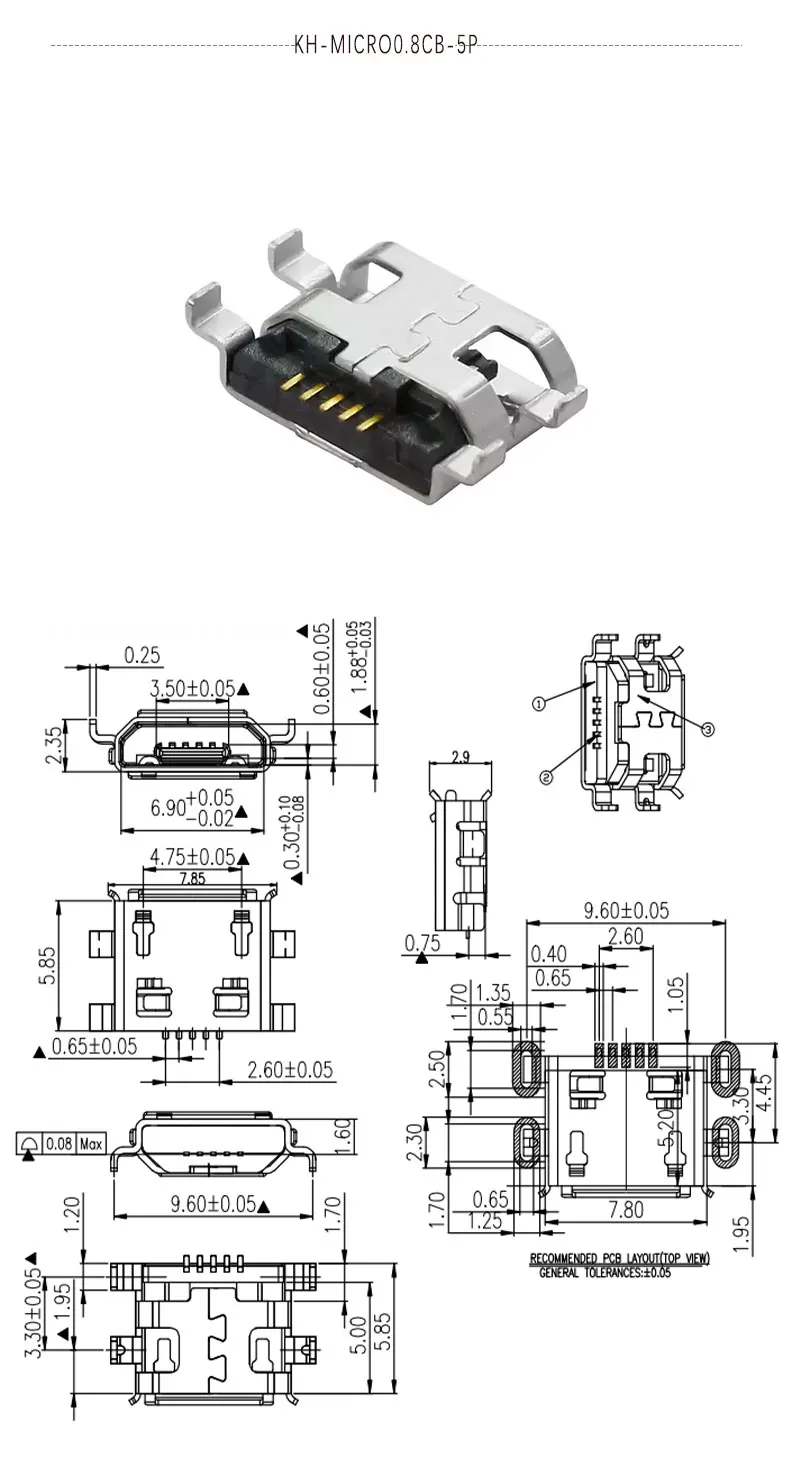 Micro Usb Type B Socket Connectors Usb Jack Female Connector Mobile Charging Socket Usb 1037