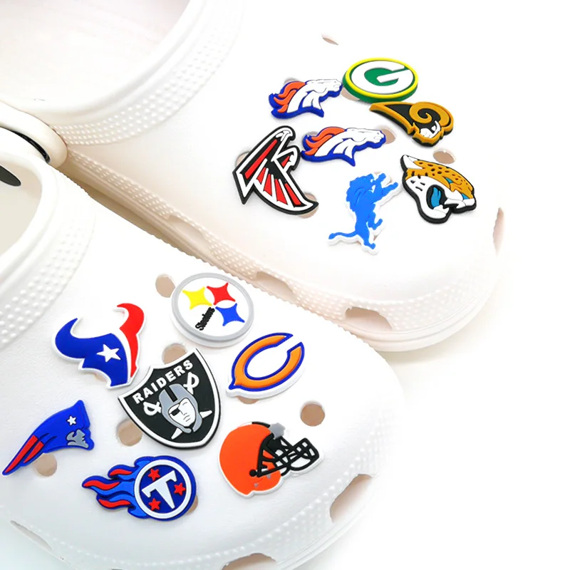 Custom American Football Logo Croc 2d Pvc Clog Shoe Accessories Buckles Buttons Shoe Charms