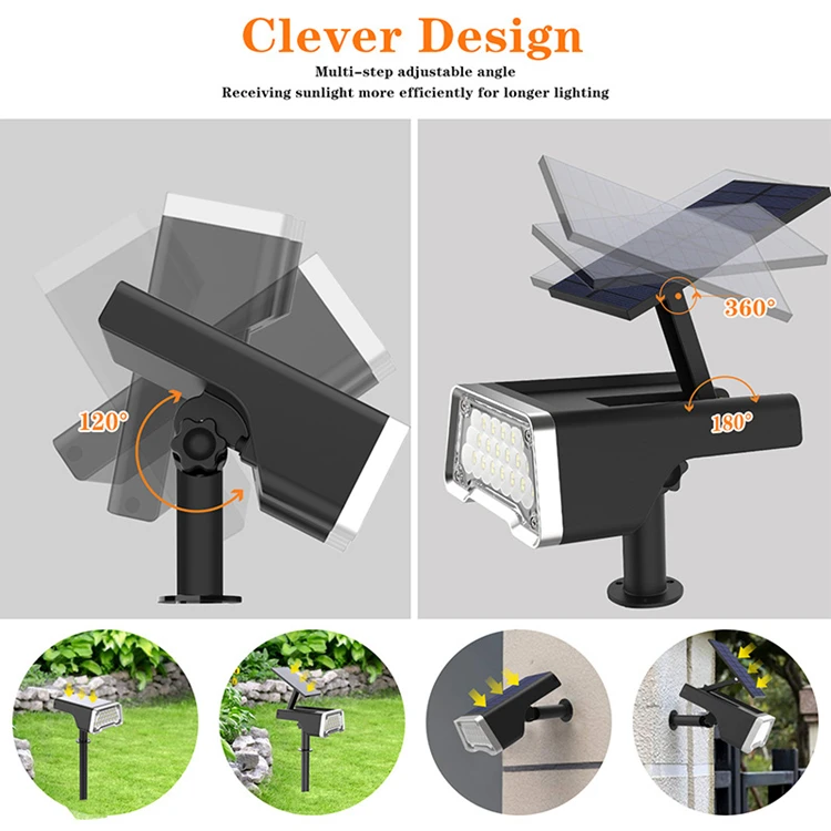 product energy saving brightness garden waterproof solar led outdoor light 2 ways installment both for lawn and wall-39