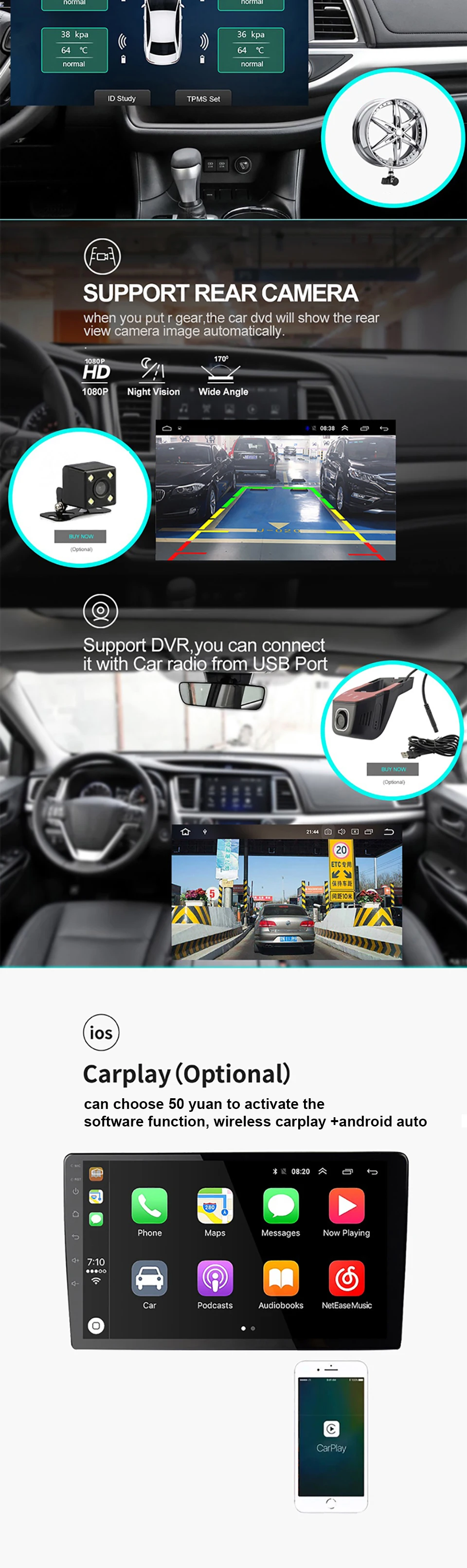 TS10 Android 10 Universal Touch Screen Car Radio 7862 Player For Honda Jeep Toyota Nissan Hyundai Auto Stereo GPS with carplay