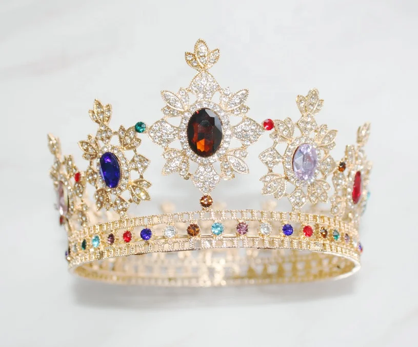 Factory Wholesale Cheap Free Customized Mixed Gold Full Round Pageant Crowns Silver Queen Diamond Crown Tiaras for Girls