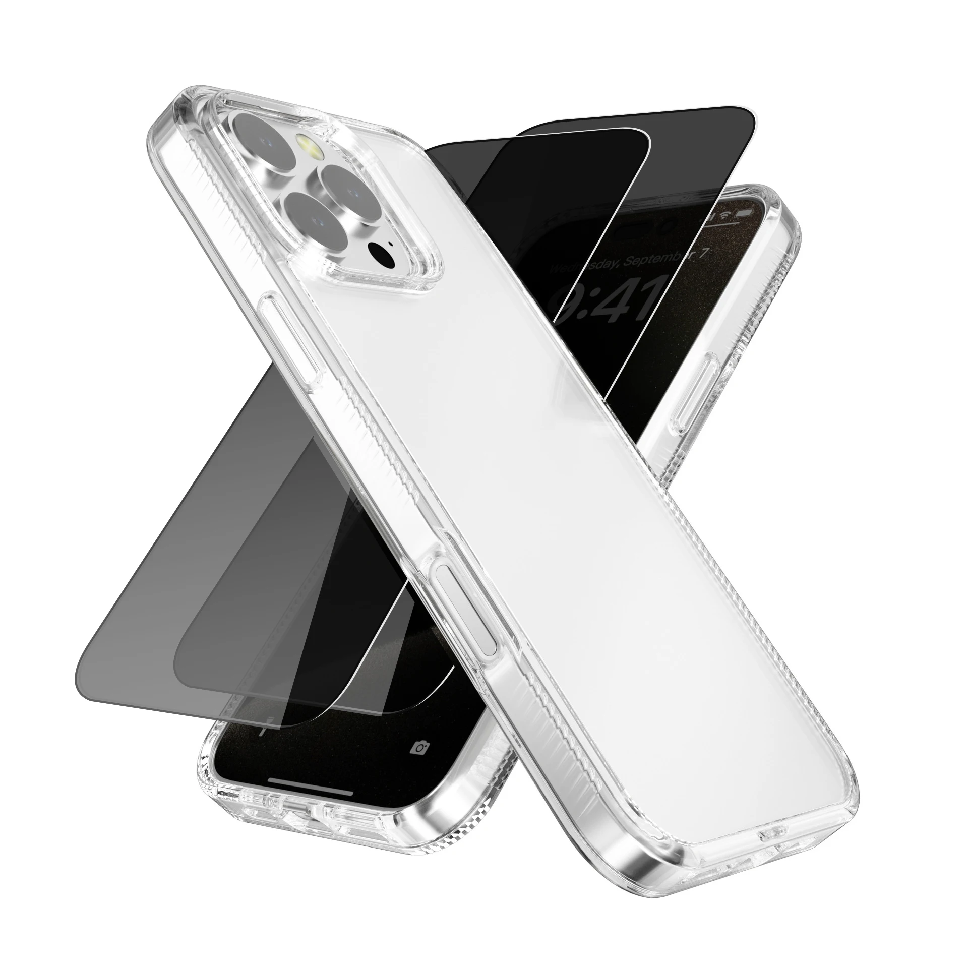 2 Packs Privacy Screen Protector Tempered Glass Films with Clear Acrylic Phone Case for IPhone16 Plus 16 Pro Max