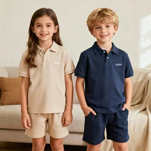 OEM ODM Summer New Boys and Girls Cotton Jersey Polo Shirt Matching Set Two-Piece T-Shirt Shorts for Toddlers and Kids