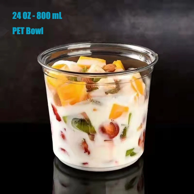 Disposable Pet Plastic Round Light Food Salad Bowl transparent fruit Dessert packing box details