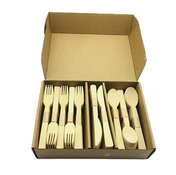 color box disposable bamboo cutlery  set 100 fork, 50 knife, 50 spoon