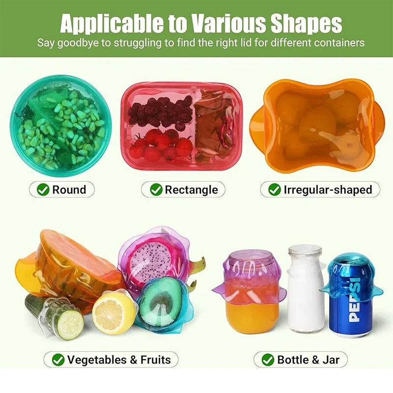 Silicone Stretch Lids for Food Storage in Fridge Reusable Elastic Bowl Cover Sealing Dustproof Can Lid
