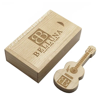 Wooden Guitar USB Flash Drive Pendrives 8GB 16GB 32GB 64GB 128GB USB 2.0 U Stick Thumb Drive Keychain Car Key Flash Card Memory