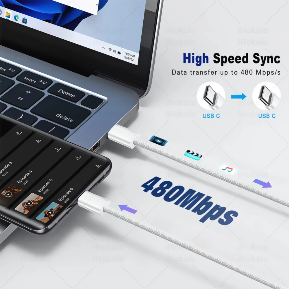 For 17 Dual-head Type-C Charging Cable With Weaving Material For Fast Charging And Data Transmission_voghion.com