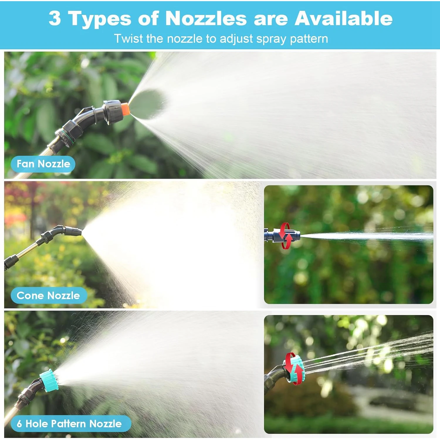 Rechargeable Battery Operated Telescopic Spray Wand Portable Automatic Electric Garden Planting Sprayer with 3 Adjustable Nozzle