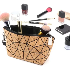 Travel Girls Small Makeup Pouch Geometric Natural Cork Cosmetic Bag