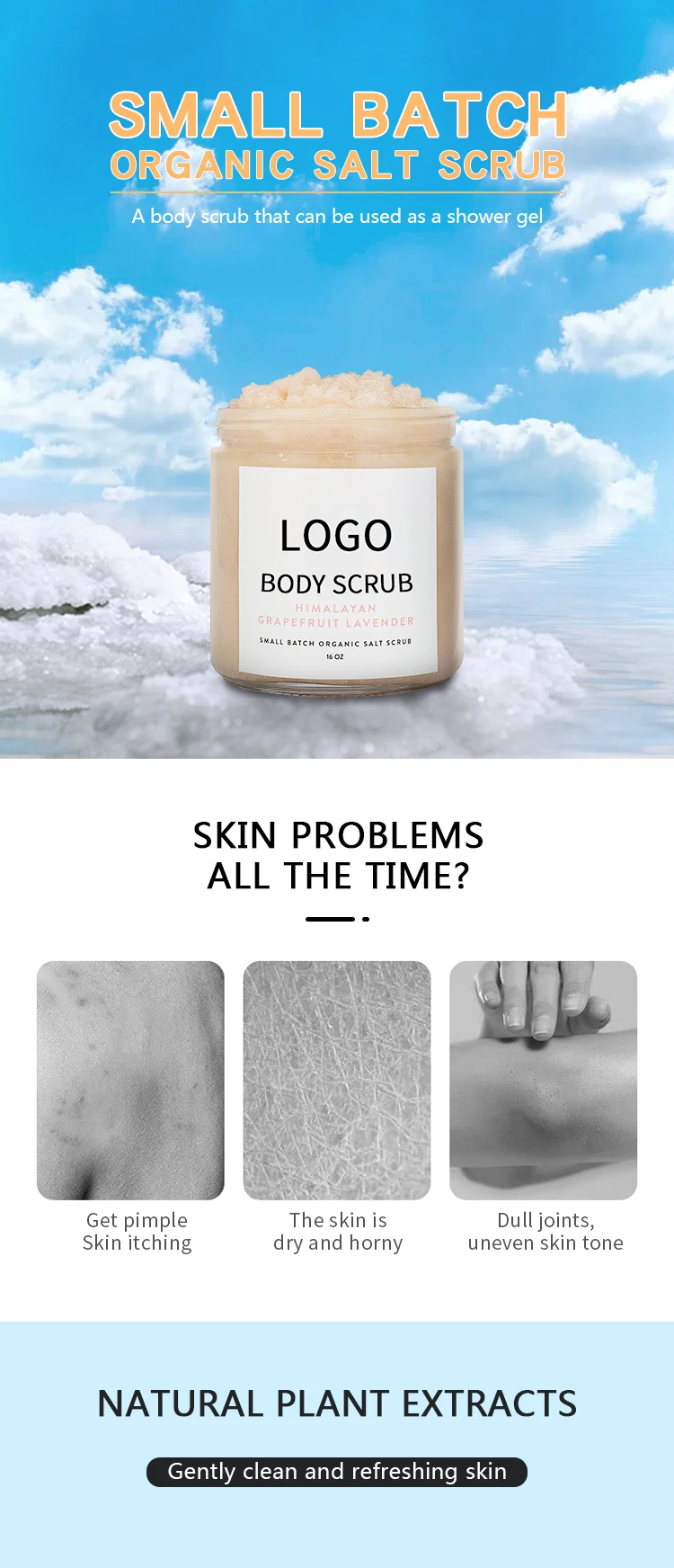 Wholesale Private Label Scrub Body Exfoliating Bleaching Natural Dead Sea Salt Body Scrub 4785