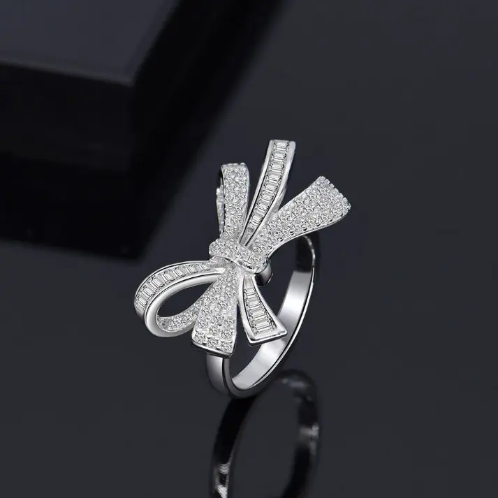 In Stock Ring Rhodium Plated Silver Butterfly Ring CZ 925 Ring