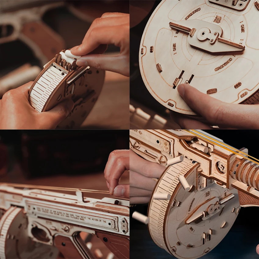 Robotime Rokr DIY Wooden Crafts LQB01 Submachine Gun Model Kit Toys 3D Puzzles for Adults