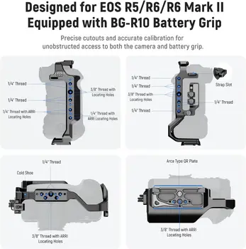 NEEWER Camera Cage for EOS R5 R5 C R6 R6 II & BG-R10 Battery Grip with Cable Clamp and Cold Shoe detail image