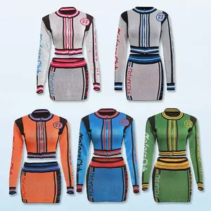 Huili Manufacturer Knitted Zip up Jacket Long Sleeve Crop Top & Mini Skirt 2026 Spring Custom Corset Two Piece Set Women