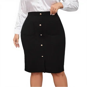 Summer New Fashion Elegant Versatile Natural Waist Solid Commuter Skirt Women European American Style Plus Size