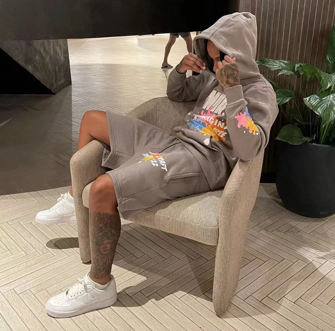 Mens Cotton Tracksuit Hoodie Short Pants Two Piece Sets Sweatsuit