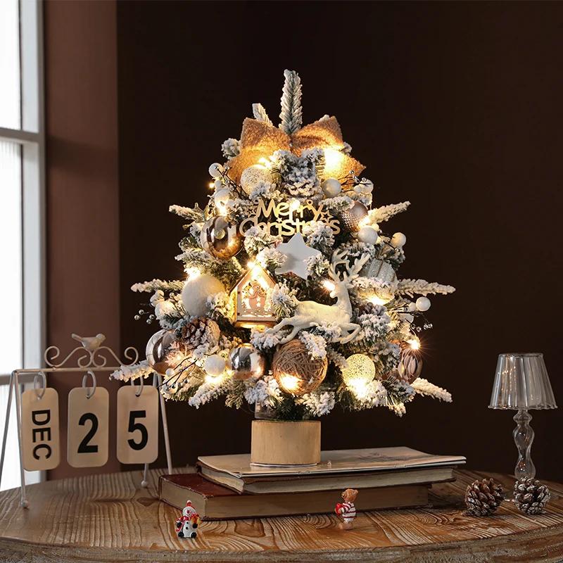 4590cm New Style Gillter Light Wooden Stand Mini Christmas Tree