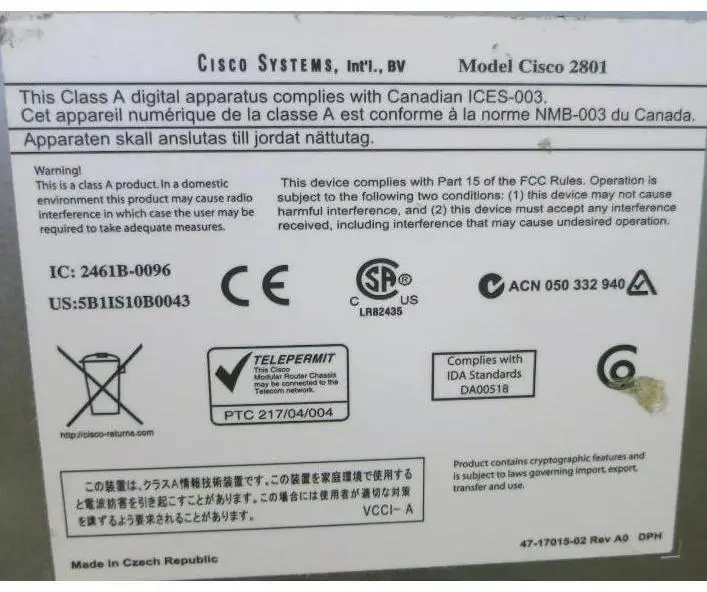 Fast ADSL CISCO2801-ADSL/K9 1U Ciscos  Router 10/100Base-TX Network 2801 Ethernet
