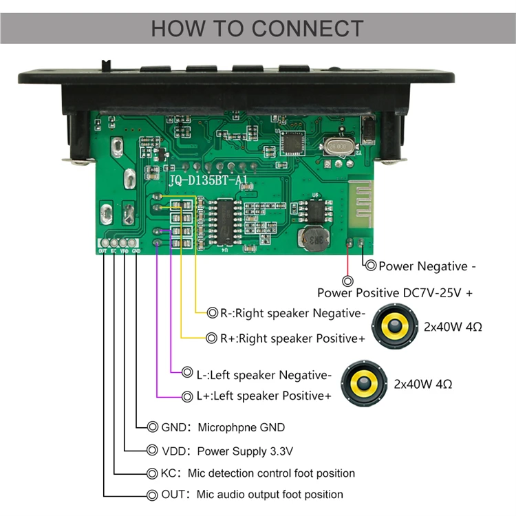 JQ D135BT 2X40W MP3 Player Bluetooth Music Speaker Amplifier Board Module With Microphone