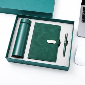 Promo Wholesale Business Luxury Custom PU Leather A5 Notebook Gift Set With Pen,Bottle with Temperature