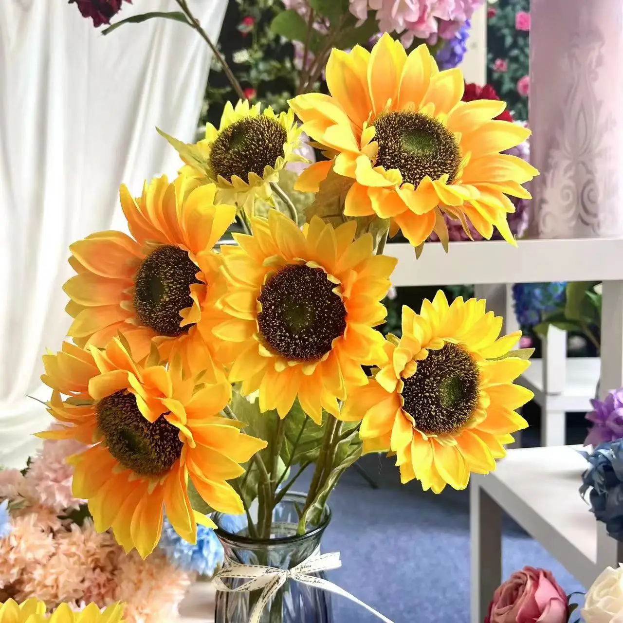 Silk Giant Sunflowers Artificial Flowers Tree Bunch Wholesale For