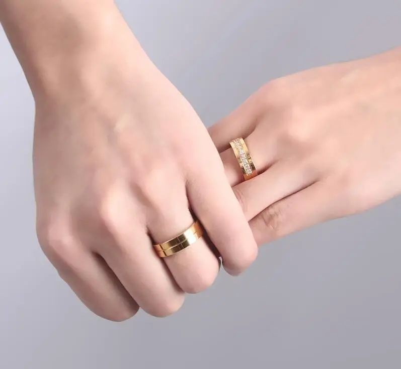 High Quality Cnc Zircon with Good Polish 18k Gold Ring Couple Unique Couple Ring Designs Ring Jewelry Couple