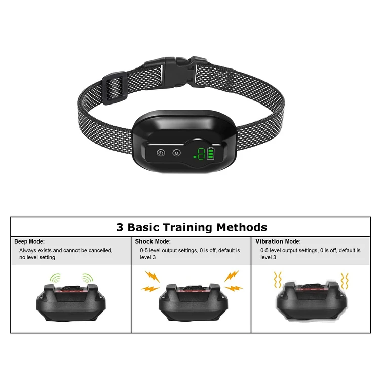 IP67 Waterproof Big LCD Display Electric Dog Bark Collar 2H Charging Long Standby 5 Levels Dog Anti Barking Collar Non Shock