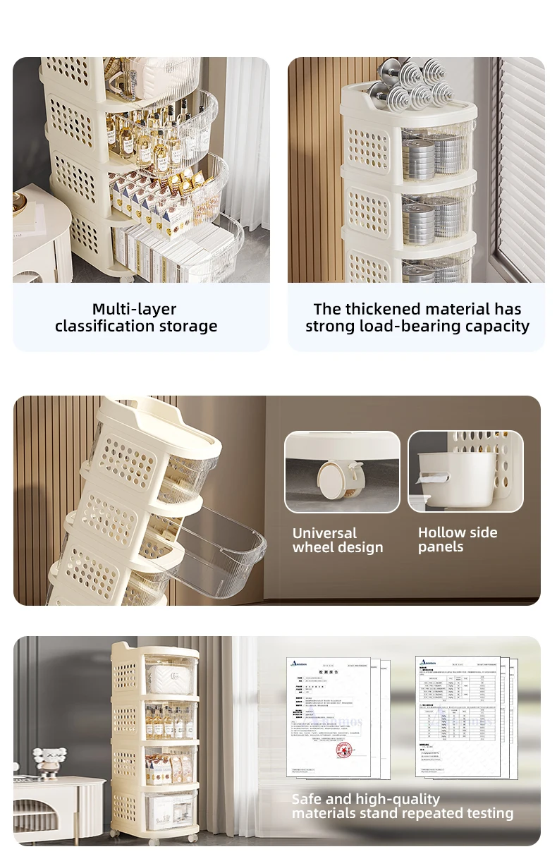 Wannuo 2/3/4 Layers Plastic Storage Cart Waterproof Flexible Living Room Snack Storage Cart For Narrow Spaces factory