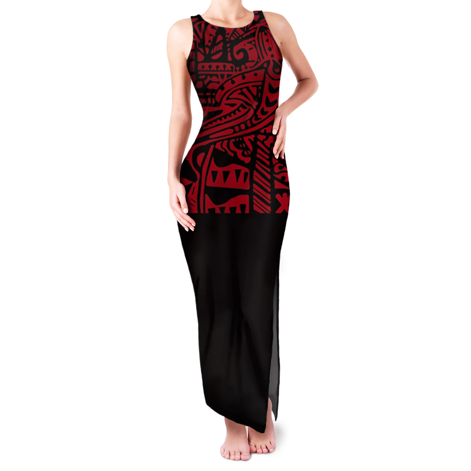 Fashion Trend Customization Polynesian Samoan Tattoo Totem Ladies Summer  Sexy High Slit Tight Dress Ladies Sleeveless Wrap Dress - Buy 1 Moq Custom  Style Print Plus Size Gowns Dresses Lsland Wear Drop ...