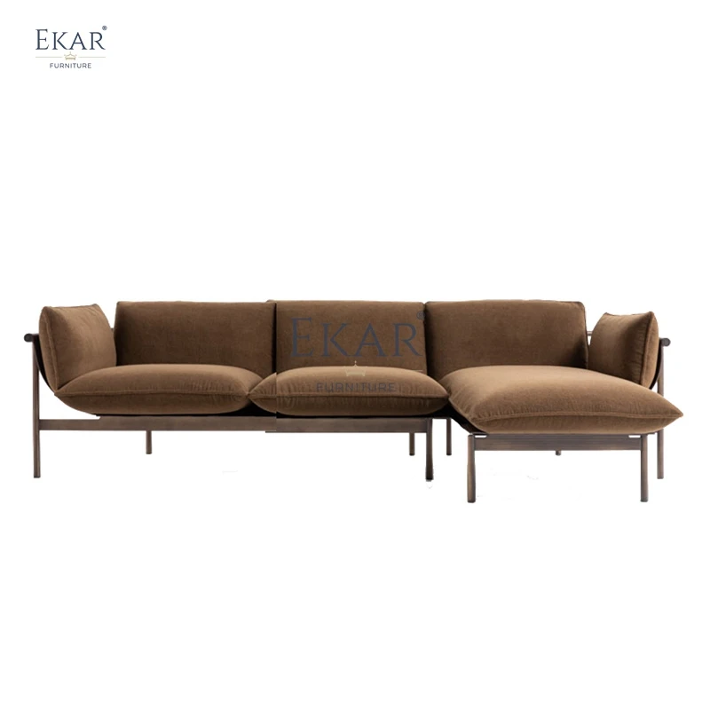 Modern Sectional Fabric Sofa Set with Sleek Metal Legs Comfortable Contemporary Furniture for Hotels Villas Schools Hospitals