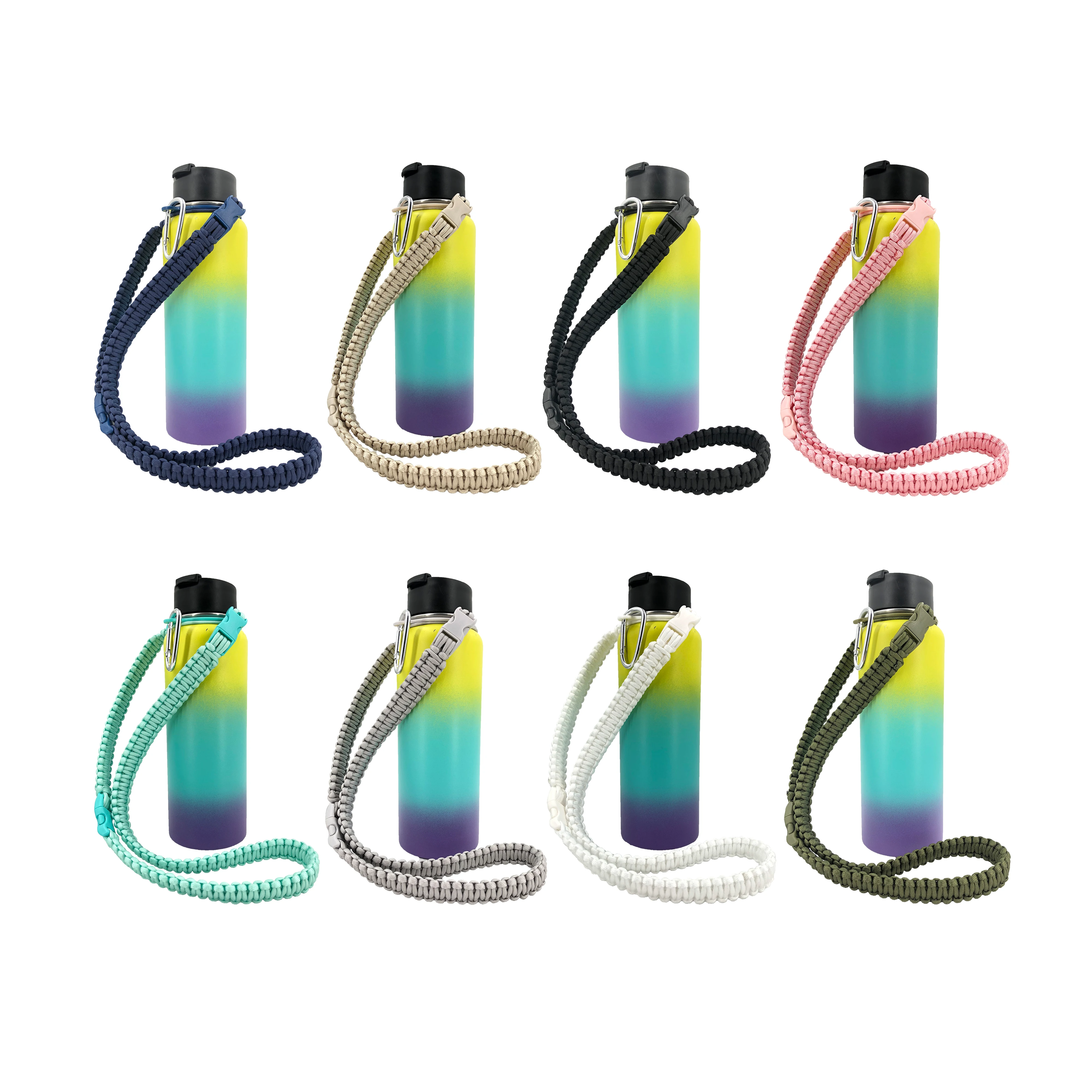 Colorful Polyester Paracord Weave Handle Outdoor Ring Buckle Same Type Water Bottle Holder Wide Mouth Camping Accessories