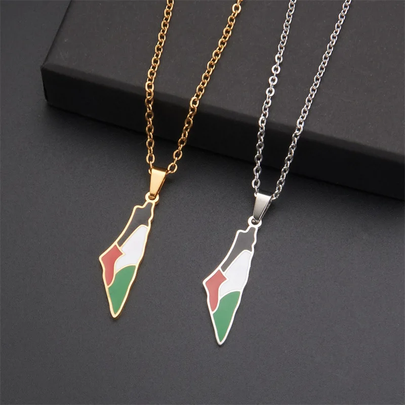 Palestine Map Flag Yellow Chain Unisex Necklace 44 Cm J300014
