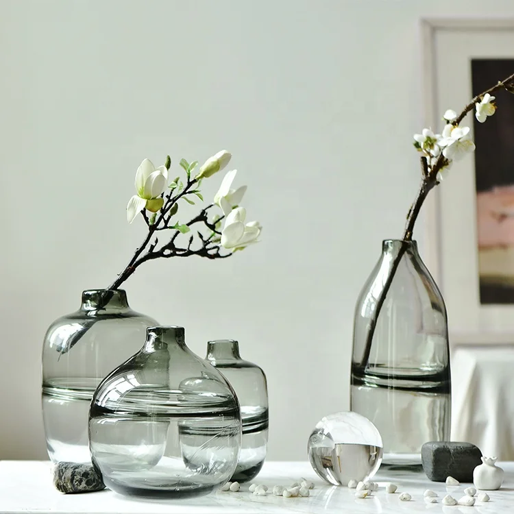 Bixuan Unique Bottle Shape Accent Vase Handblown Ripple Design Glass for Home Table Decor Wedding Tabletop Vase