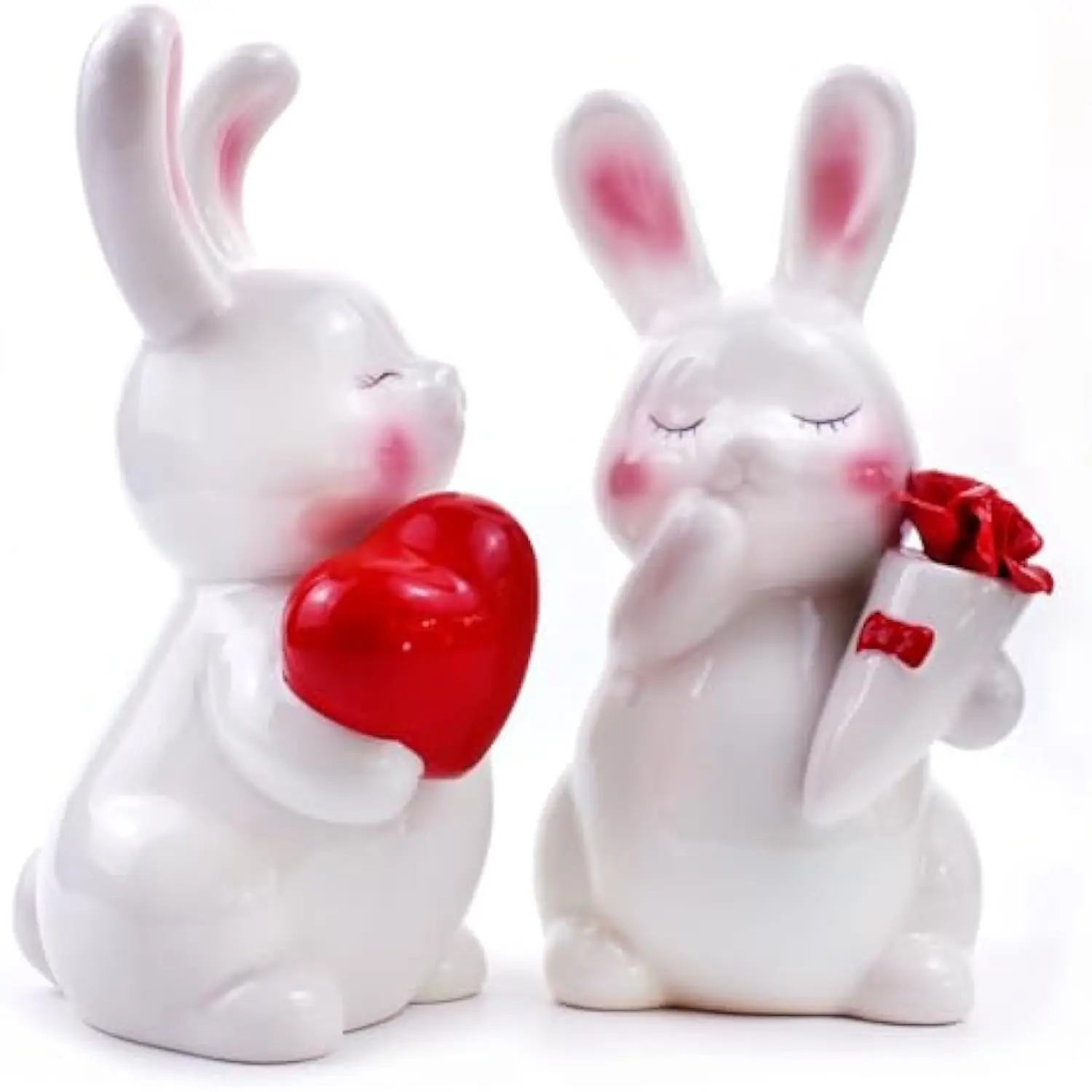 Customizable YOULI ceramic rabbit statue, holding a heart and a rose, factory direct sales