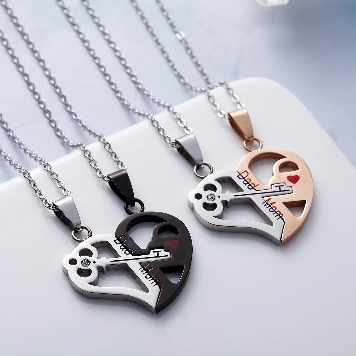 2024 Stainless Steel I Love You Necklace Key Pair Heart Couple Necklace   H3836652223274b268f0b28940c14947aN 