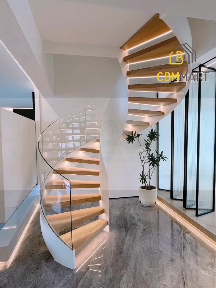Cbmmart Curved Staircase Glass Railing Designs Tempered Glass Stair