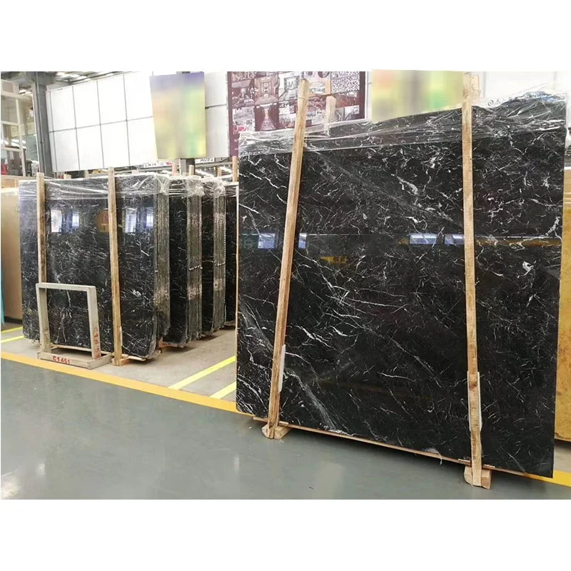 Italienischer Schwarz-Marmor mit weißen Adern, Platte und Fliese für Boden und Treppen; dunkelgraue Marmorfliese