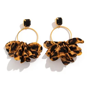 Korean Personality Fabric Drop Earrings for Women New Fashion Leopard Print Earring Vacation Jewelry Daily Wearing Party