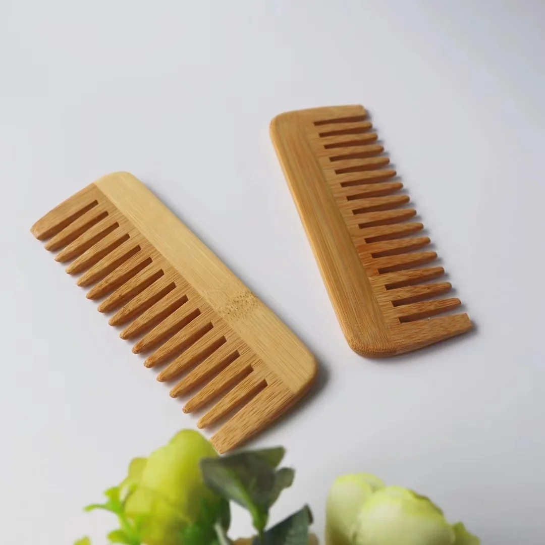 Экологичная Антистатическая расческа из натурального бамбука с широкими зубьями для женщин и мужчин массажная волос персонализированная