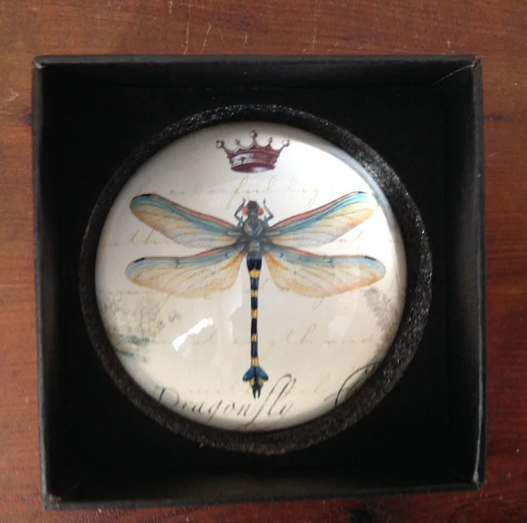 Circular Glass Dragonfly Paperweight MH-F0491