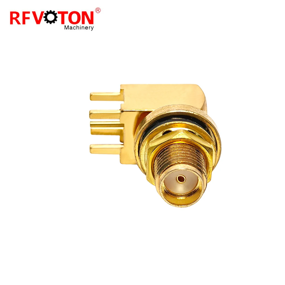 Prise femelle SMA usinée en usine, type hembra, murale, étanche, à angle droit (RA), 90 degrés, connecteur coaxial RF, connecteurs coaxiaux (RF) pour carte de circuit imprimé (PCB)